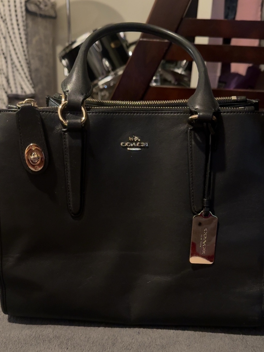 Coach Black Leather Satchel with Gold Hardware